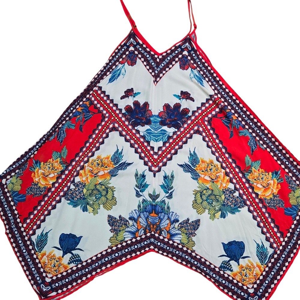 Jealous Tomato Handkerchief Hem Camisole Top Tunic Dress Red Blue White Boho Med